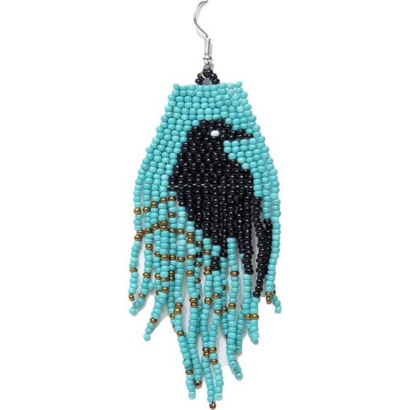 2/$20 Black Bird Teal Bead Fringe Raven Southwestern Earrings - Picture 7 of 8